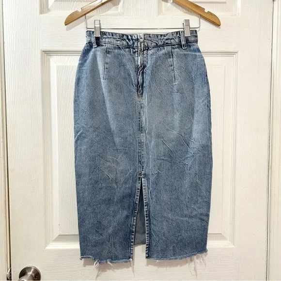 We The Free Elisa Denim Jean Pencil Skirt Back Slit Blue Size 0 - Picture 3 of 8